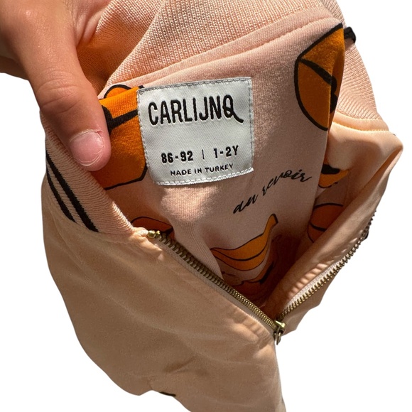 CARLIJNQ Pink/Peach Satin Bomber Jacket - size 1-2 (fits VERY generously) - Picture 4 of 4